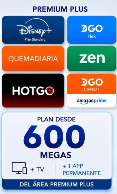 Plan Premium Plus VESTEL: desde 600 megas, TV y 1 app permanente